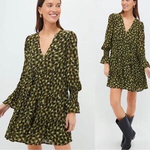 Tuckernuck Pomander Place Kenzo Long Sleeve Tiered Dress Brushed Geo Size XS